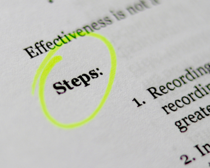 Highlighted text saying STEPS on a page